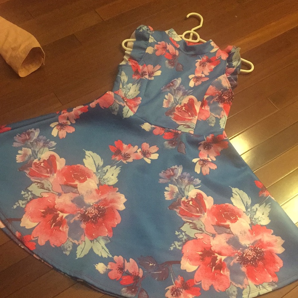 Blue dress with pink flowers